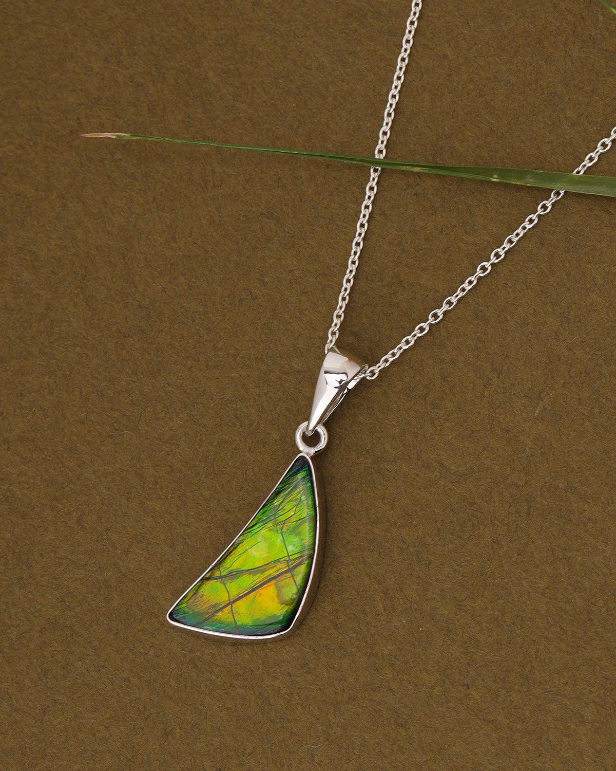 2.65 Ct. Ammolite 925 Sterling Silver Necklace Pendant Jewelry - YoTreasure