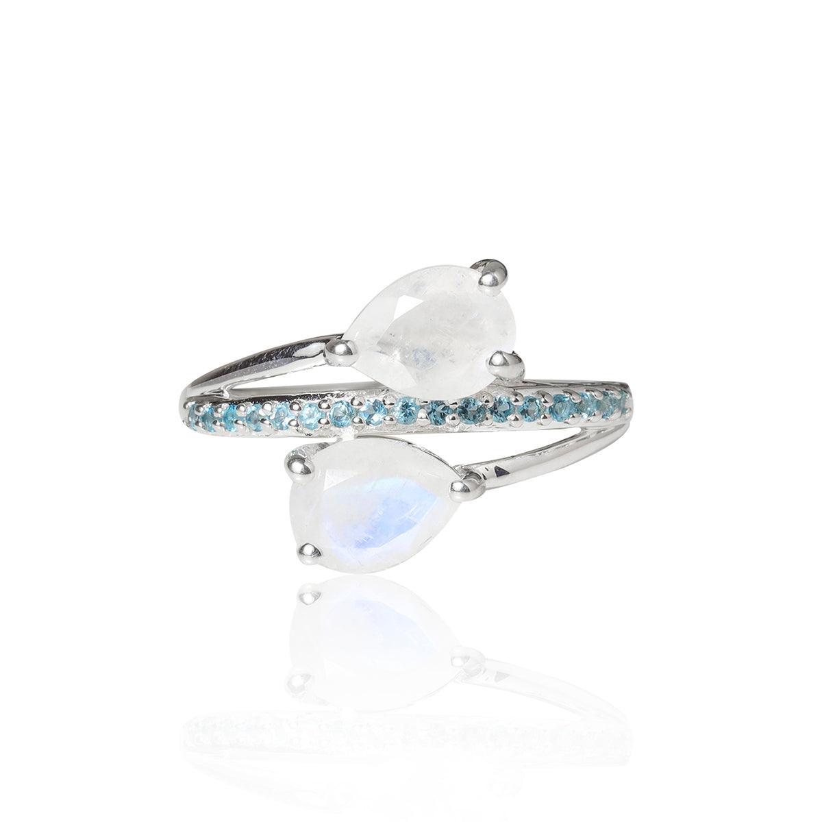 Moonstone & London Blue Topaz 925 Sterling Silver Engagement Ring - YoTreasure