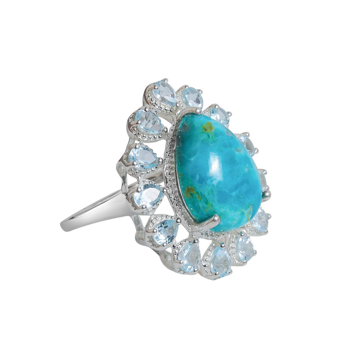 Turquoise & Sky Blue Topaz Solid 925 Sterling Silver Statement Ring - YoTreasure