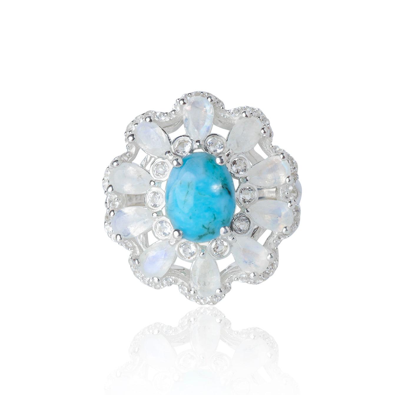 Turquoise Rainbow Moonstone Ring in 925 Sterling Silver - YoTreasure
