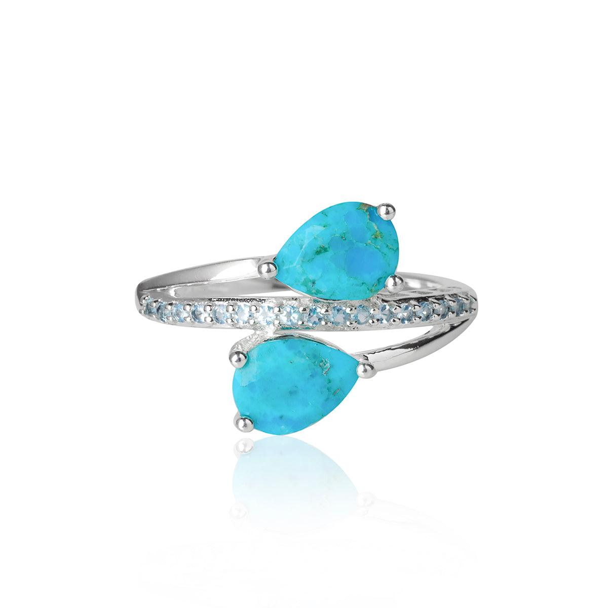 Turquoise & Swiss Blue Topaz 925 Sterling Silver Engagement Ring - YoTreasure