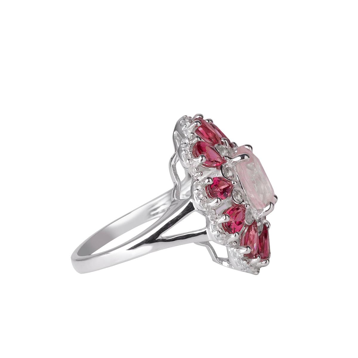 Ross Quartz & Rhodolite Garnet Solid 925 Sterling Silver Ring - YoTreasure