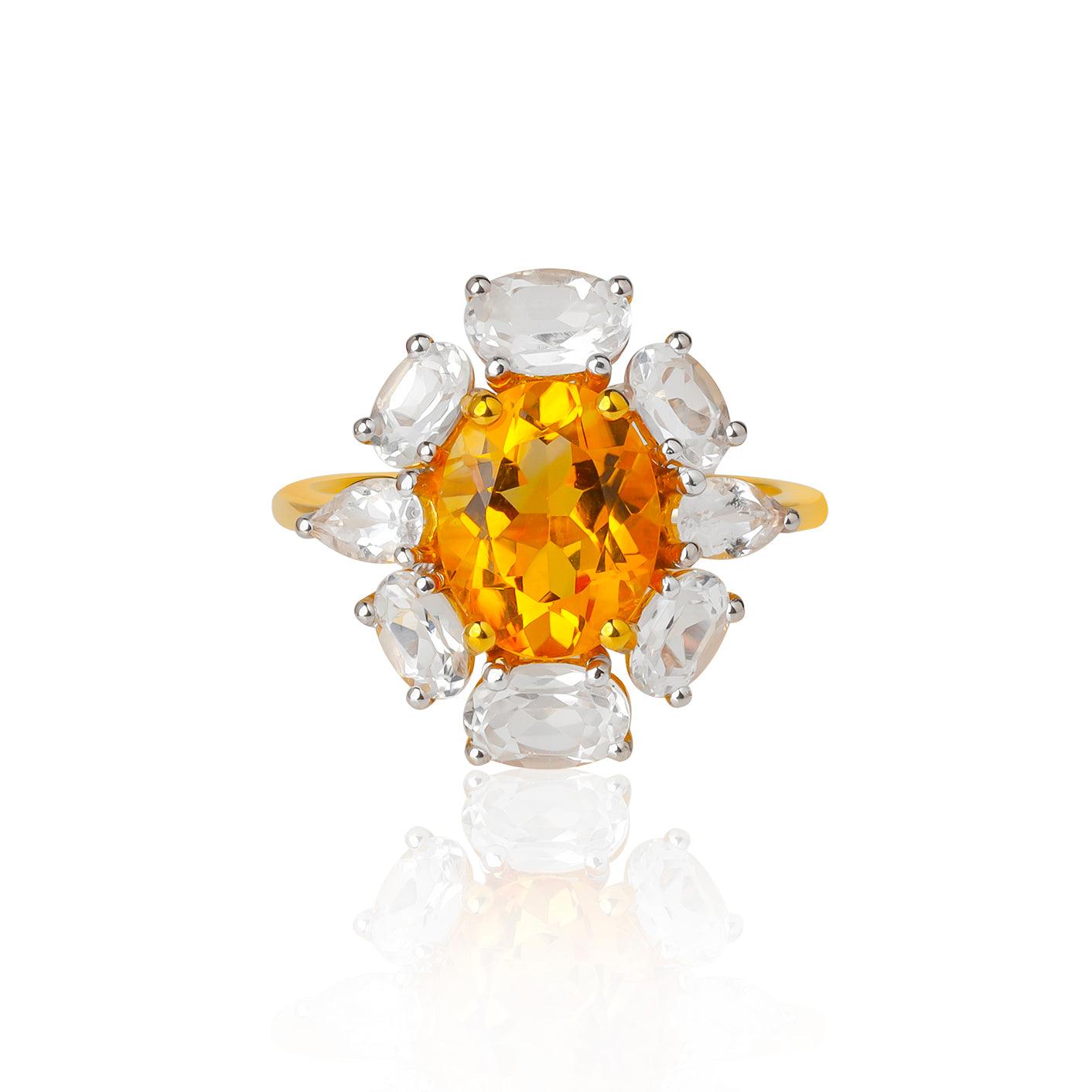 Citrine & White Topaz Ring in Gold Over 925 Sterling Silver - YoTreasure