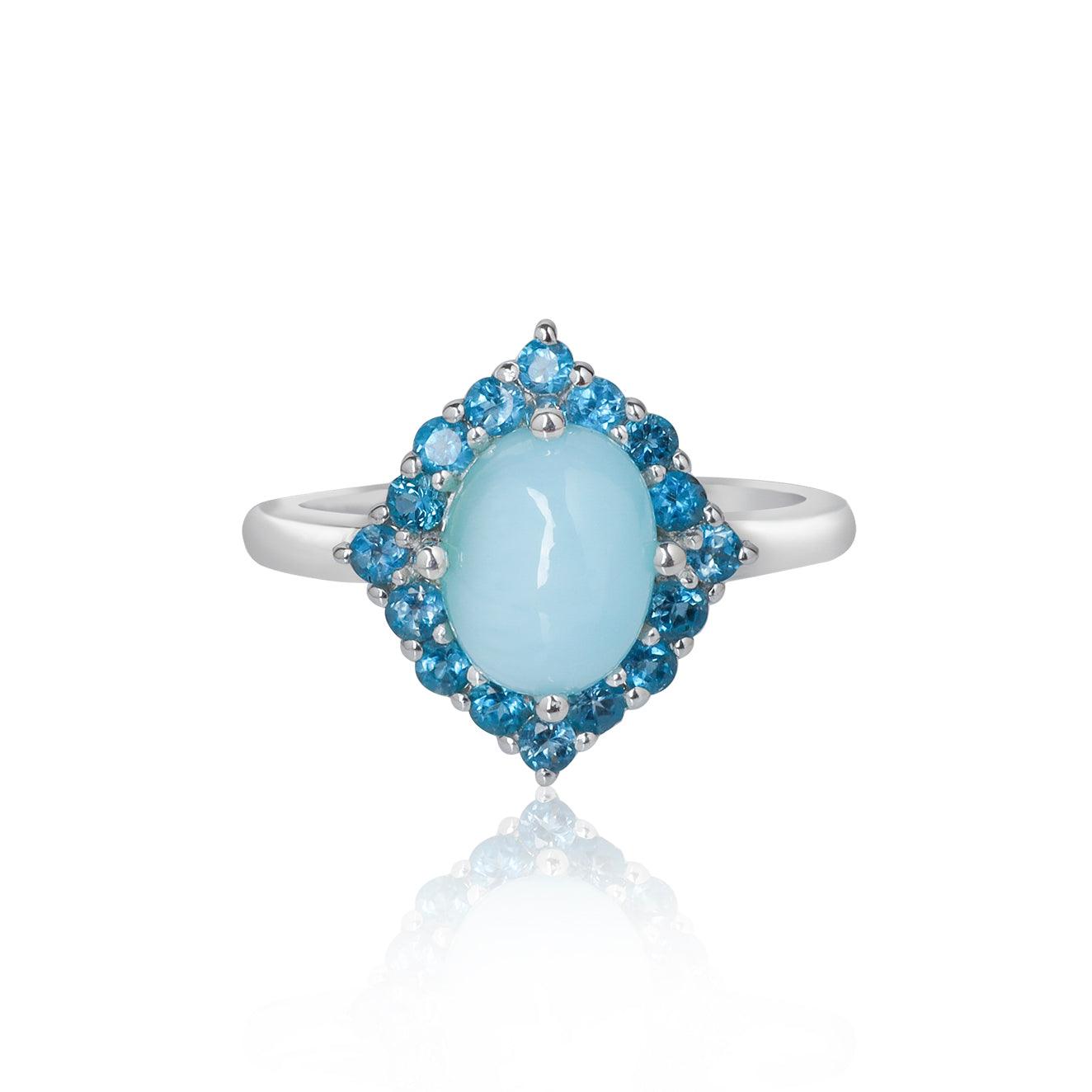 Larimar & London Blue Topaz Ring in 925 Sterling Silver - YoTreasure