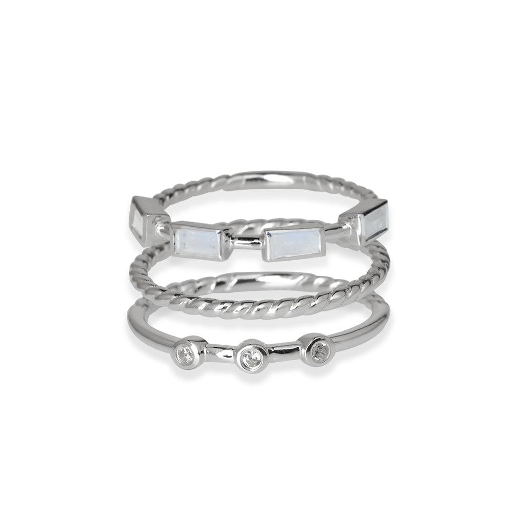 Moonstone Love Ring 925 Sterling Silver Stackable Rings Set - YoTreasure