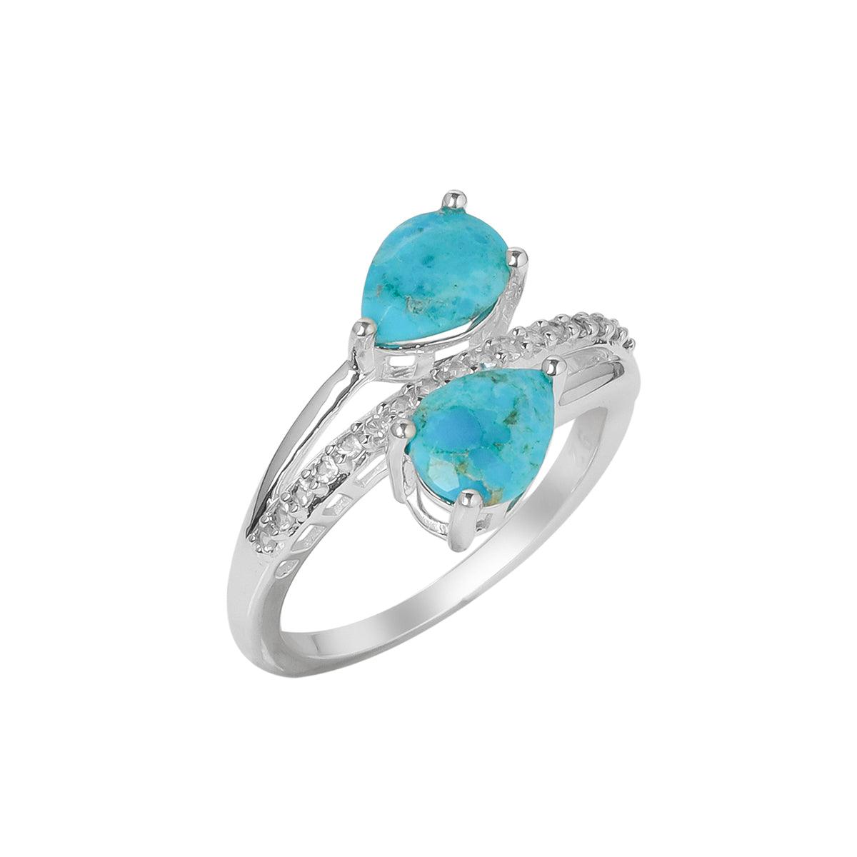 Turquoise & Swiss Blue Topaz 925 Sterling Silver Engagement Ring - YoTreasure