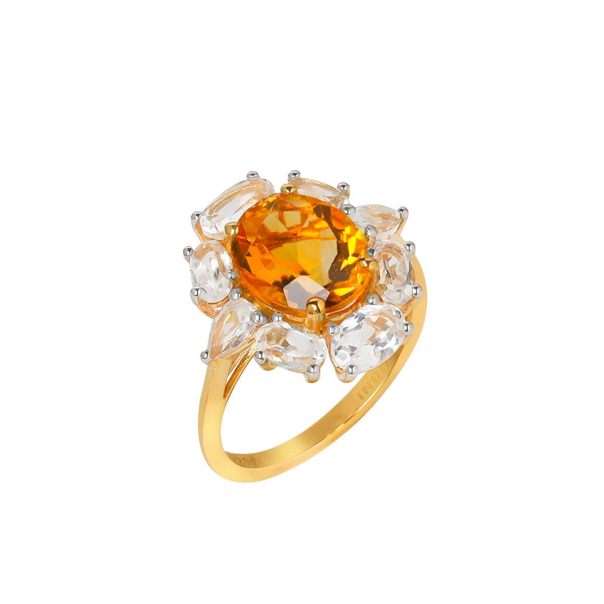 Citrine & White Topaz Ring in Gold Over 925 Sterling Silver - YoTreasure