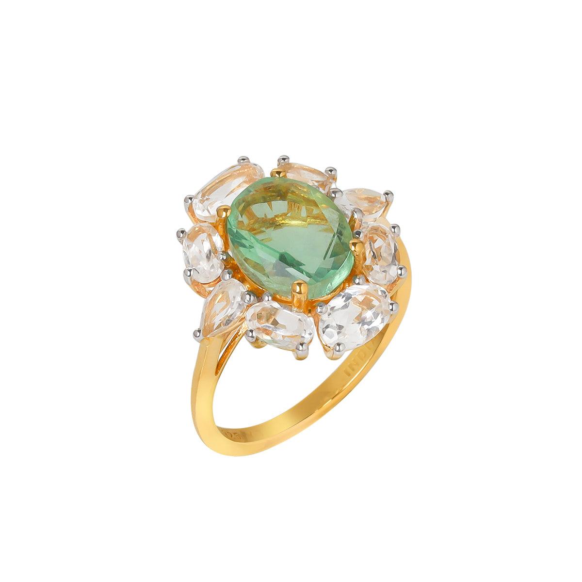 Green Fluorite & White Topaz Ring in 14k Gold Over Silver - YoTreasure