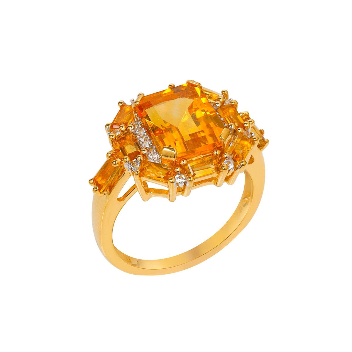 Citrine & White Sapphire Ring in Gold Over 925 Sterling Silver - YoTreasure