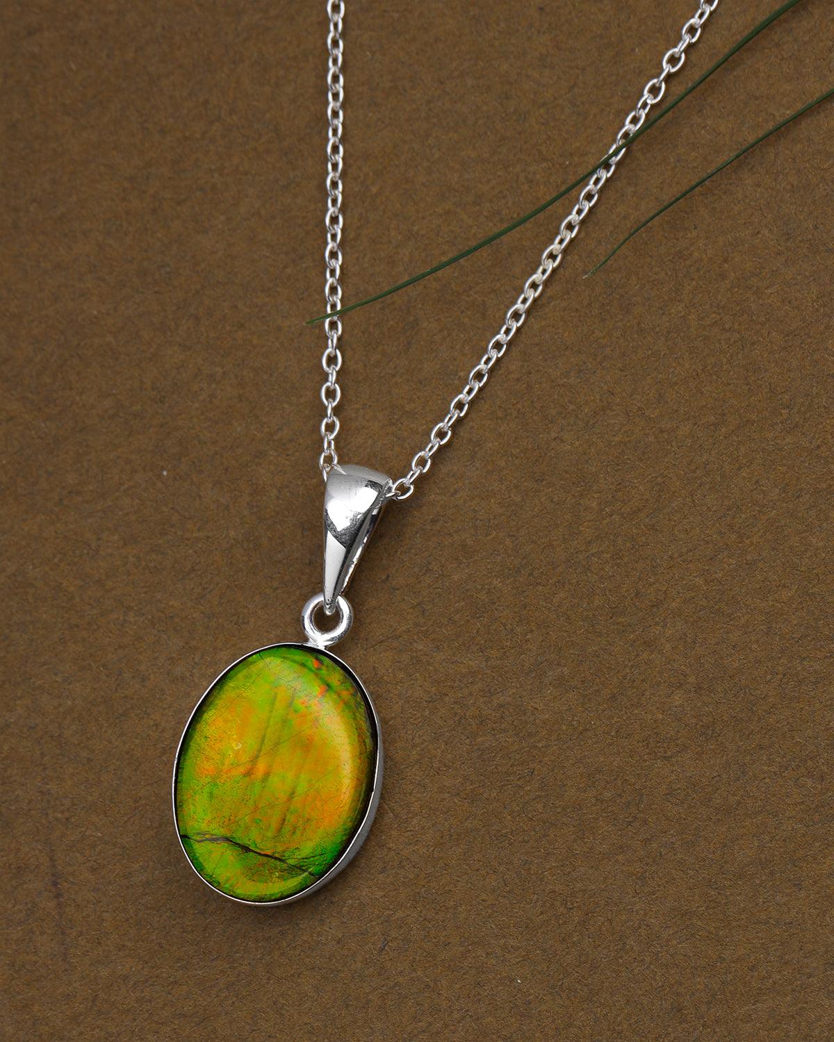 Ammolite popular Crystal Silver Necklace