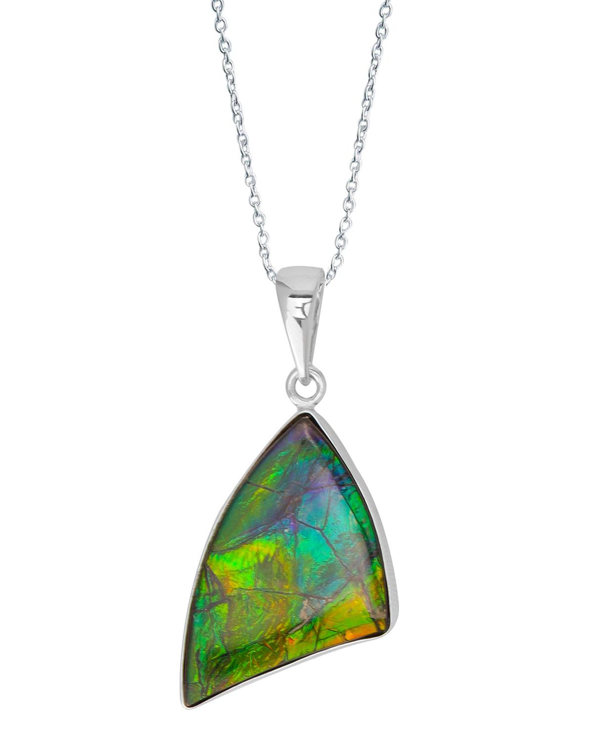 13.45 Ct. Ammolite Solid 925 Sterling Silver Necklace Pendant Jewelry - YoTreasure