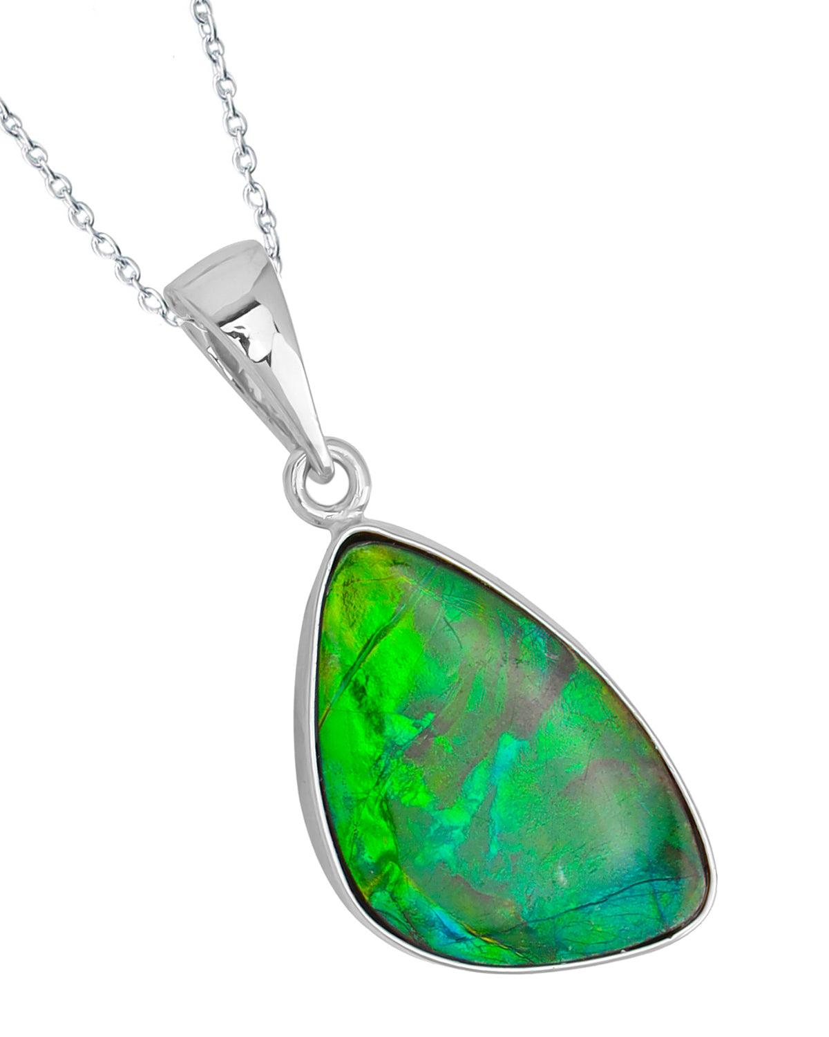 8.20 Ct. Ammolite Solid 925 Sterling Silver Necklace Pendant Jewelry - YoTreasure