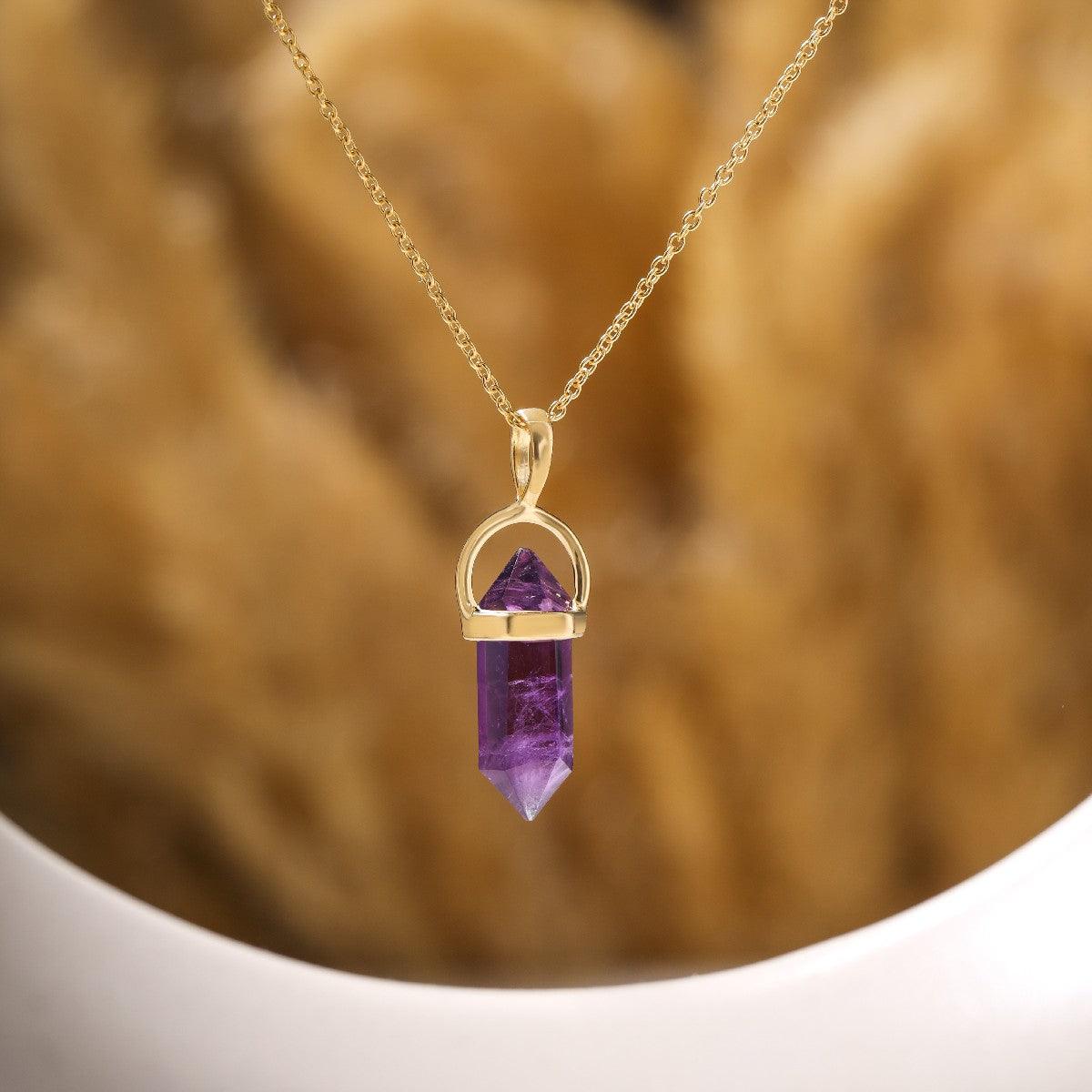 Amethyst Onyx Pencil Necklace 14kt Gold Over Silver Chain Pendant - YoTreasure