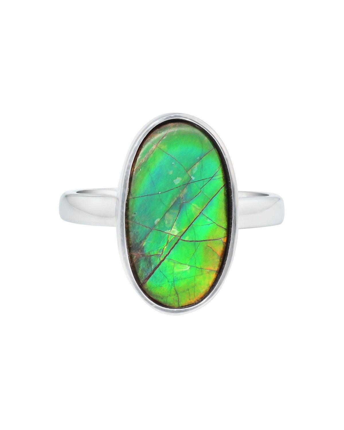 5.70 Ct. Ammolite Ring Solid 925 Sterling Silver Jewelry - YoTreasure
