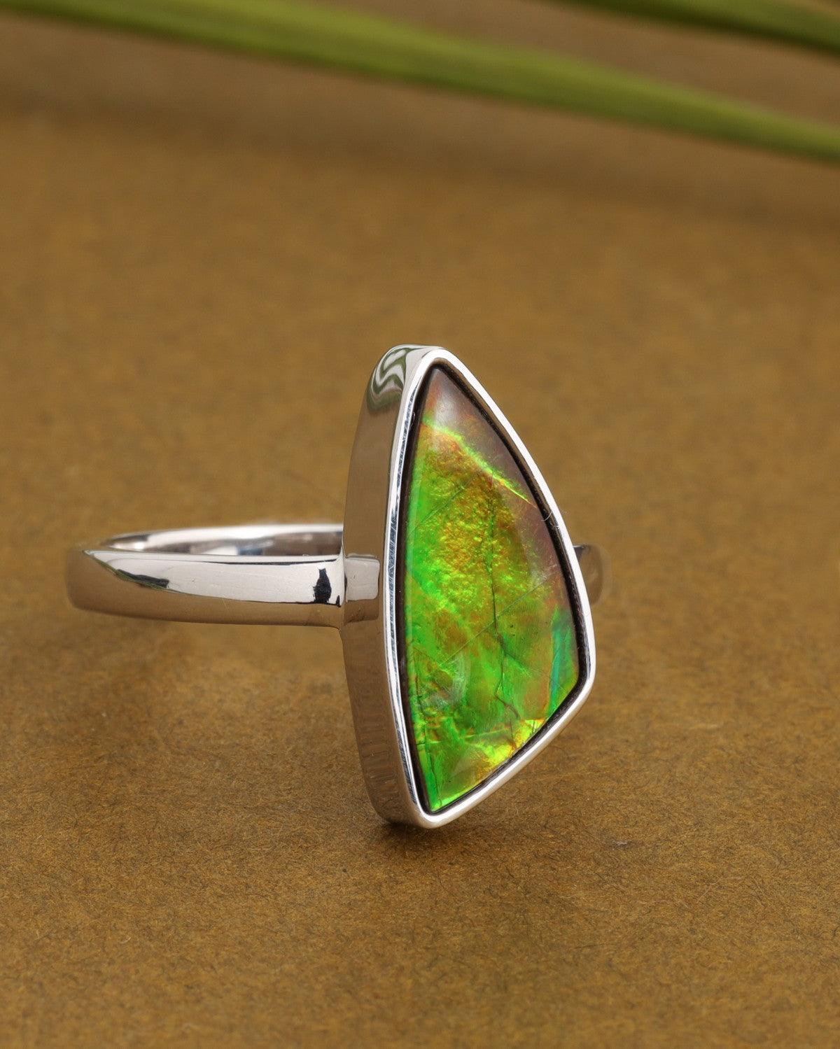 4.85 Ct. Ammolite Ring Solid 925 Sterling Silver Jewelry - YoTreasure