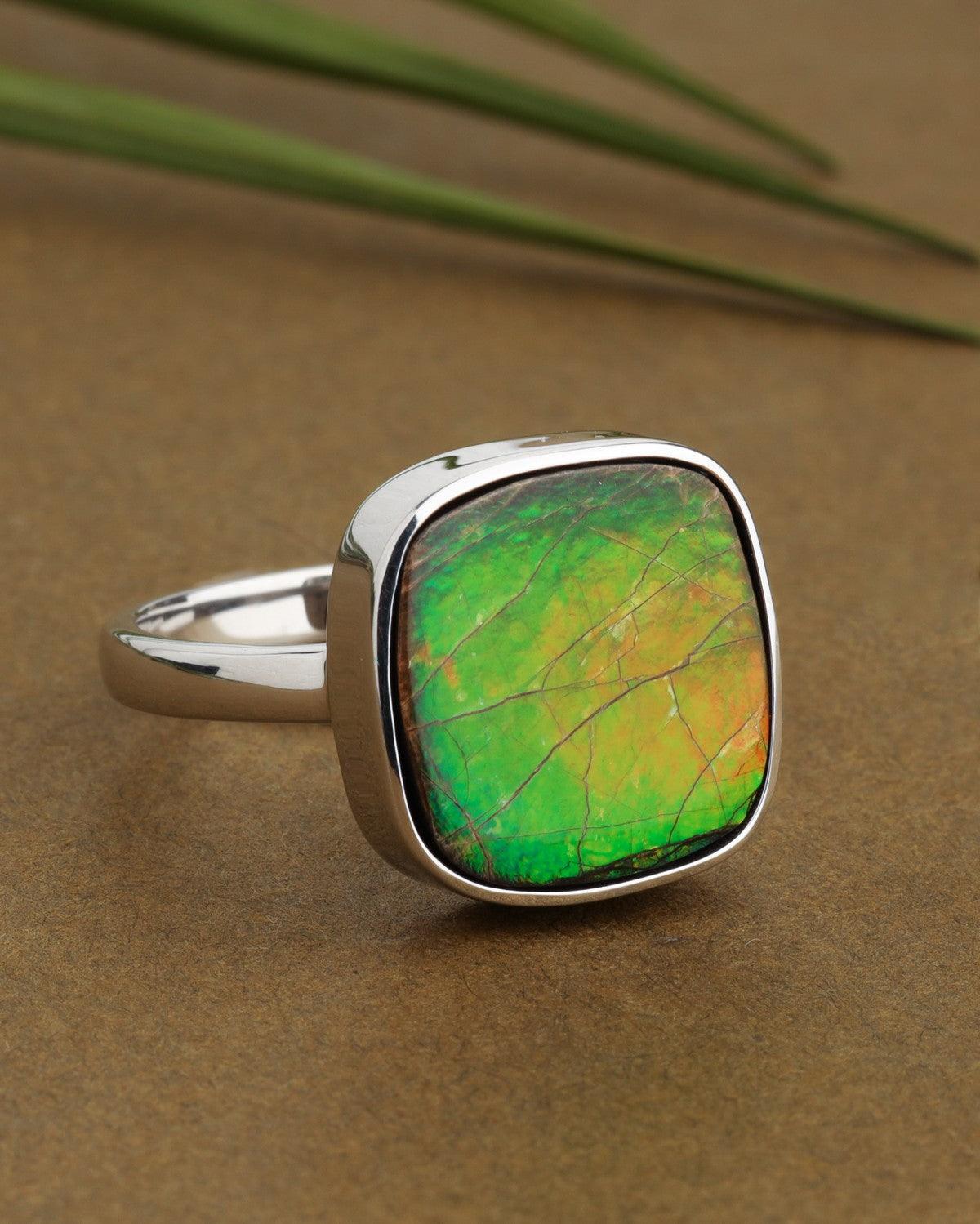 9.20 Ct. Ammolite Ring Solid 925 Sterling Silver Jewelry - YoTreasure