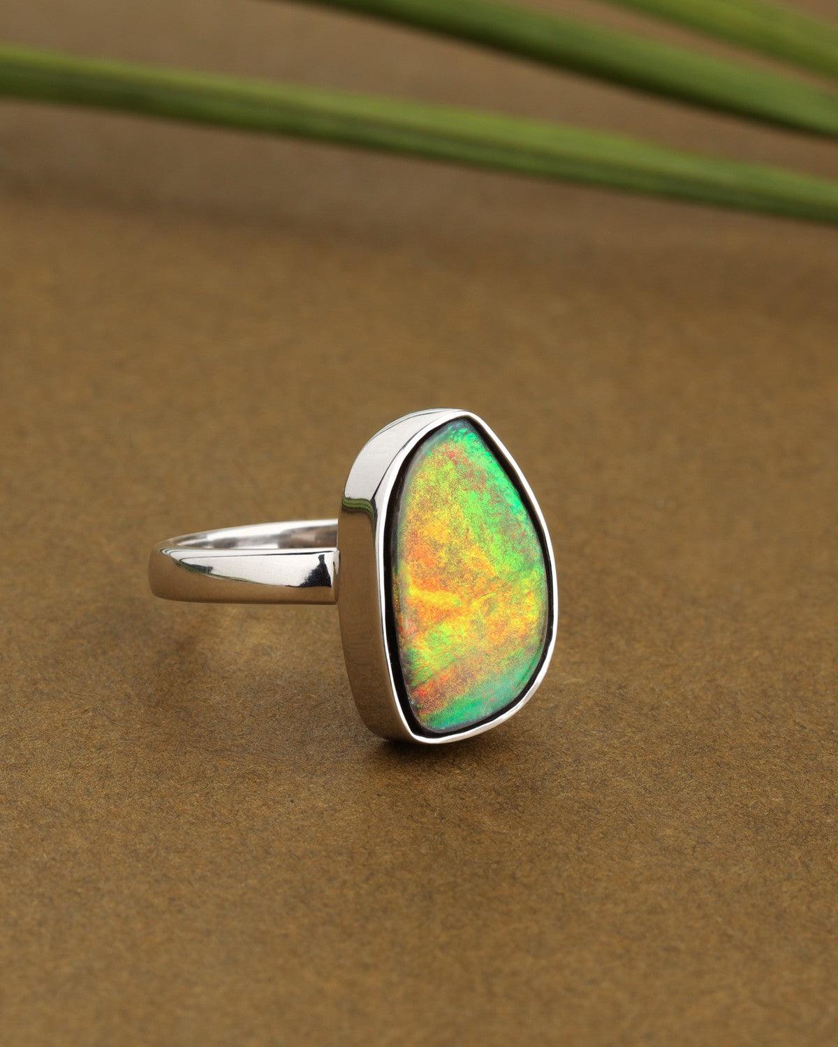 4.35 Ct. Ammolite Solid 925 Sterling Silver Statement Ring Jewelry - YoTreasure