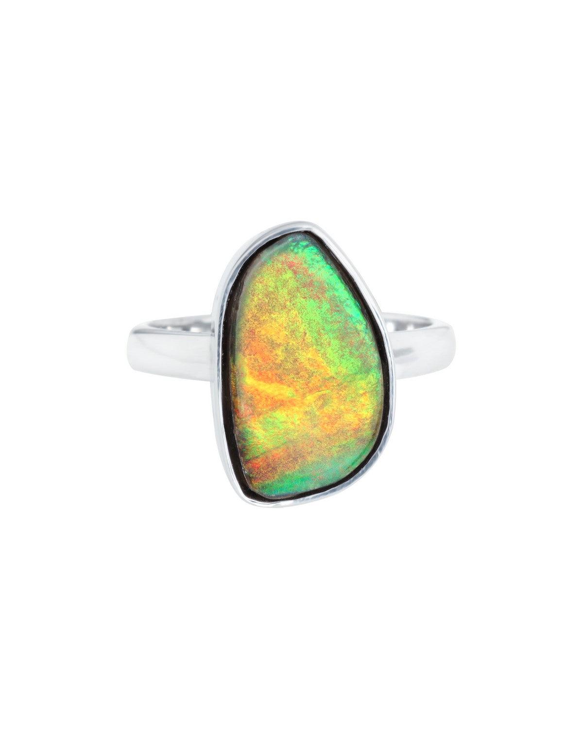 4.35 Ct. Ammolite Solid 925 Sterling Silver Statement Ring Jewelry - YoTreasure