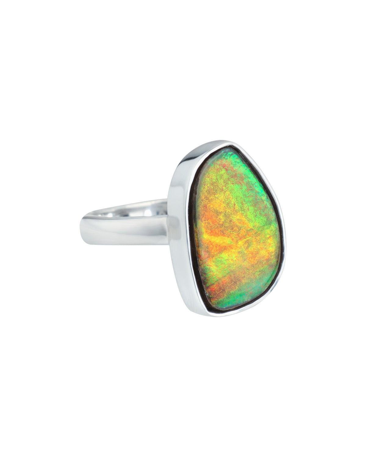 4.35 Ct. Ammolite Solid 925 Sterling Silver Statement Ring Jewelry - YoTreasure