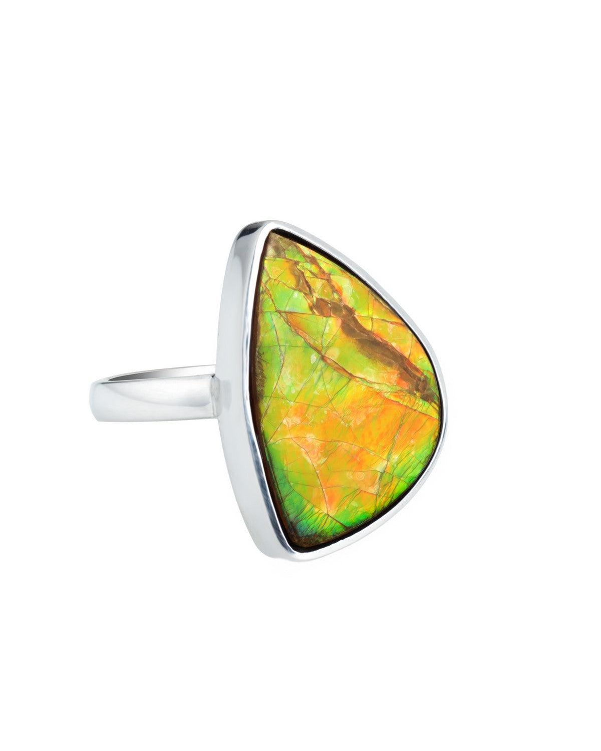 10.70 Ct. Ammolite Ring Solid 925 Sterling Silver Jewelry