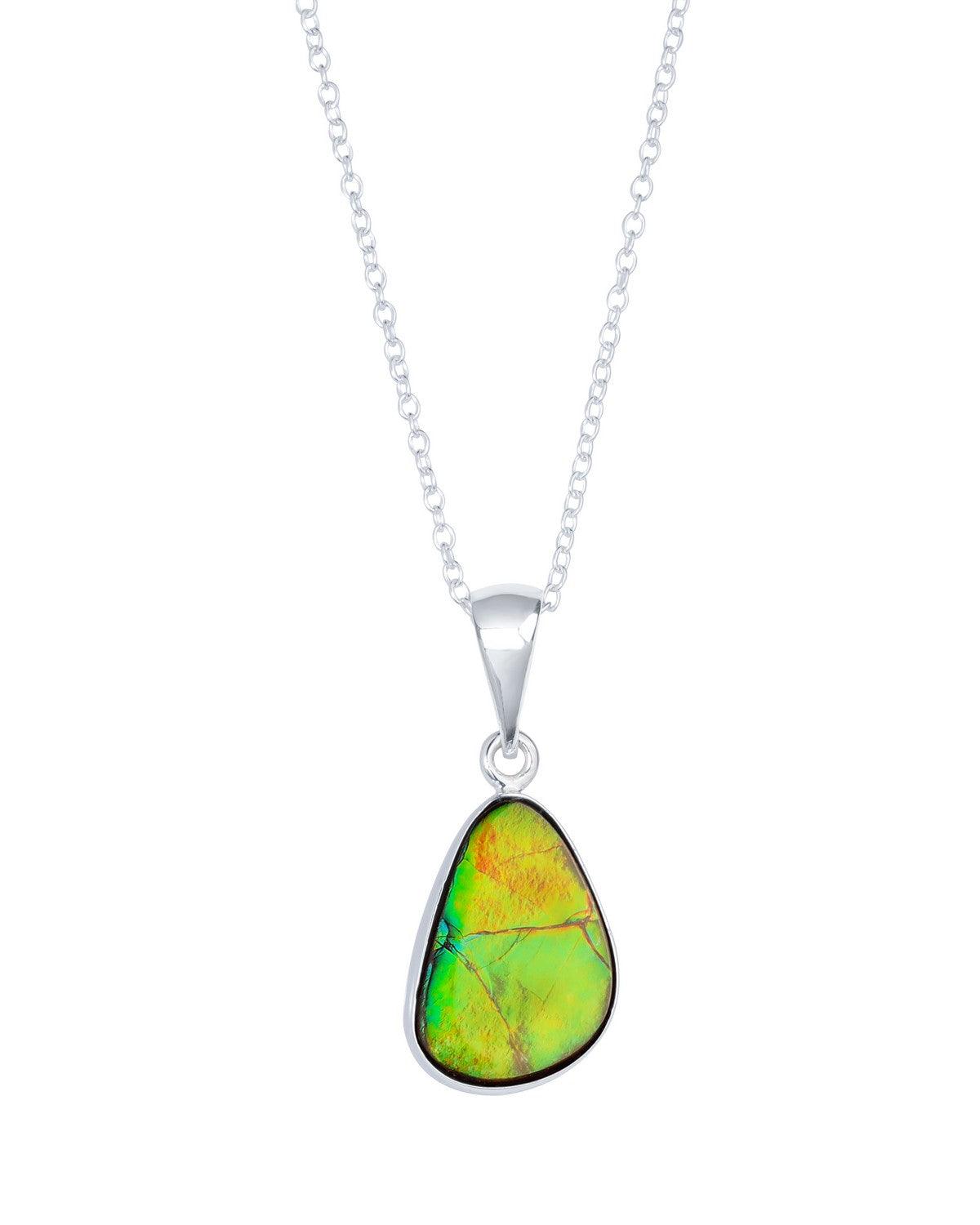 4.85 Ct. Ammolite Solid 925 Sterling Silver Chain Necklace Pendant - YoTreasure