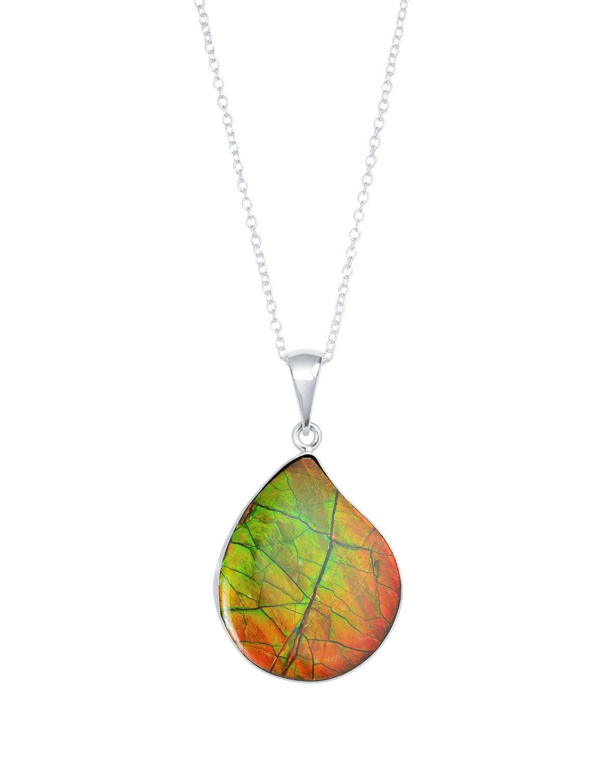 20.70 Ct. Ammolite Solid 925 Sterling Silver Chain Necklace Pendant - YoTreasure