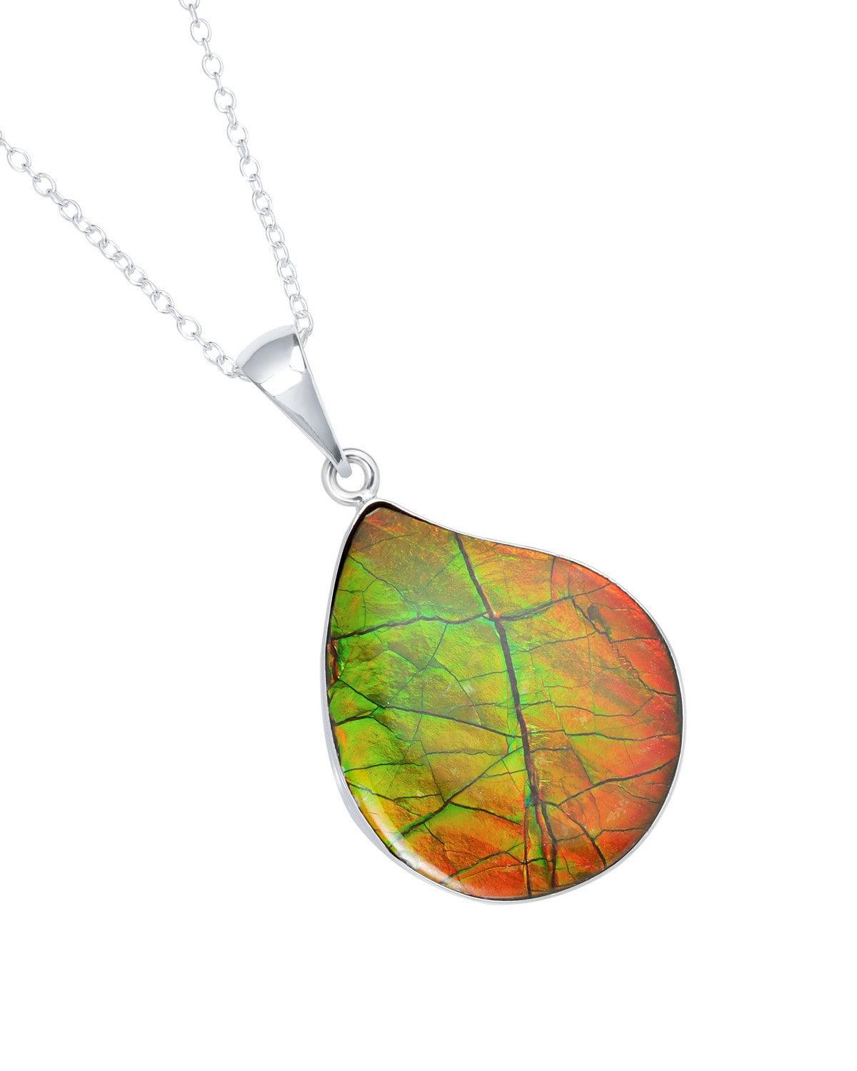 20.70 Ct. Ammolite Solid 925 Sterling Silver Chain Necklace Pendant - YoTreasure