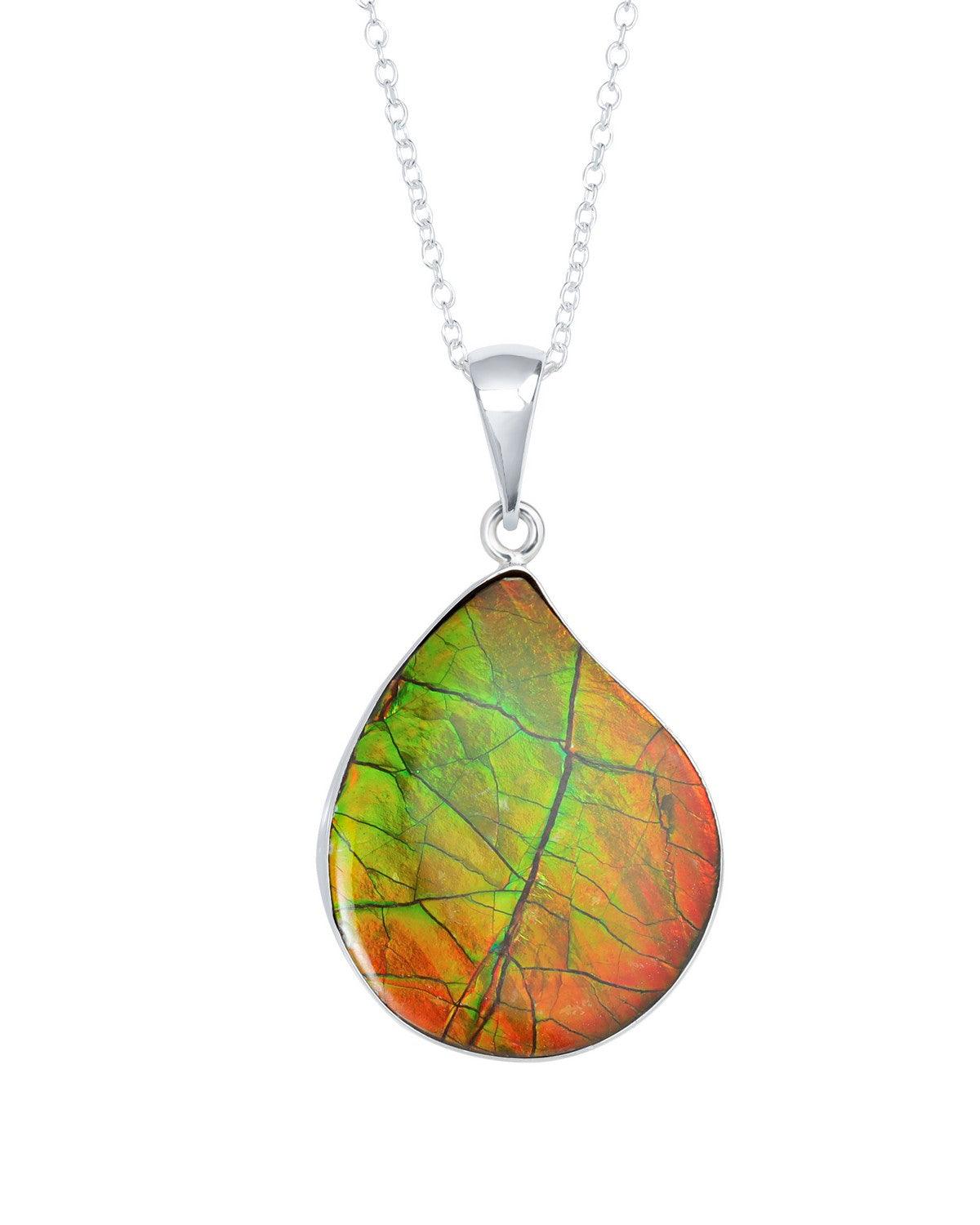 20.70 Ct. Ammolite Solid 925 Sterling Silver Chain Necklace Pendant - YoTreasure