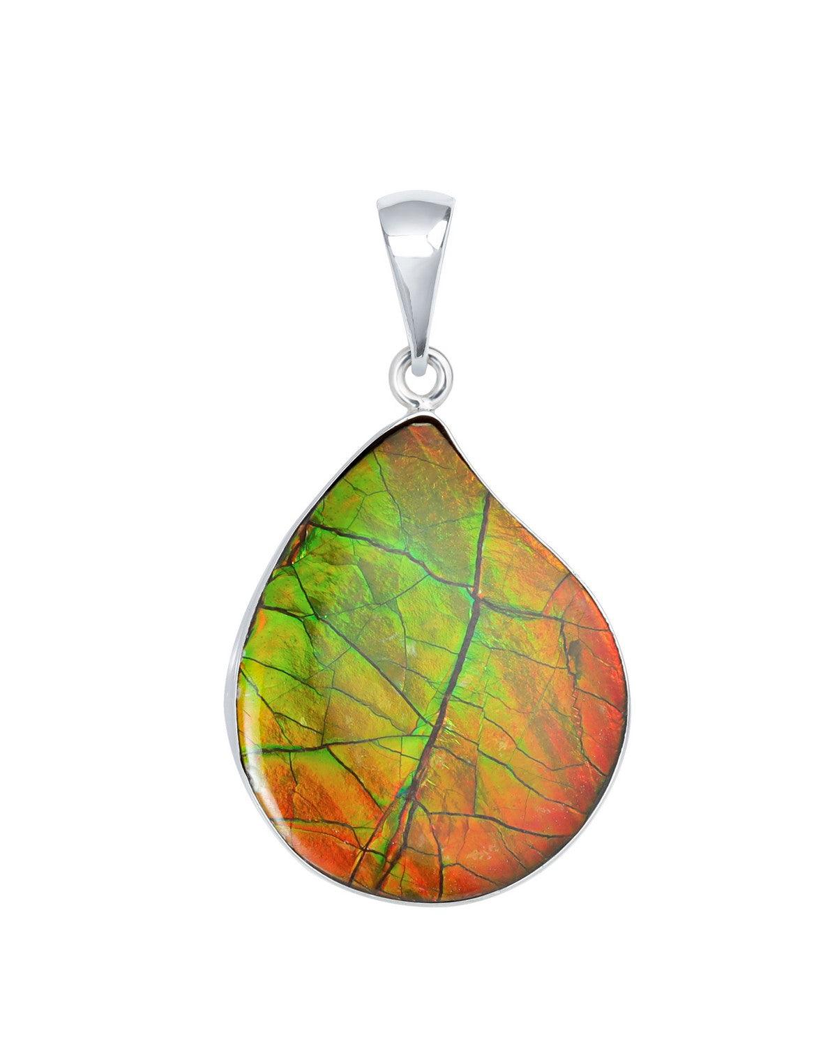 20.70 Ct. Ammolite Solid 925 Sterling Silver Chain Necklace Pendant - YoTreasure