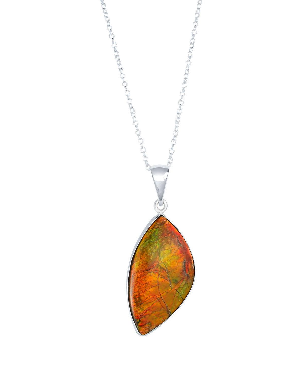 15.70 Ct. Ammolite Solid 925 Sterling Silver Chain Necklace Pendant - YoTreasure