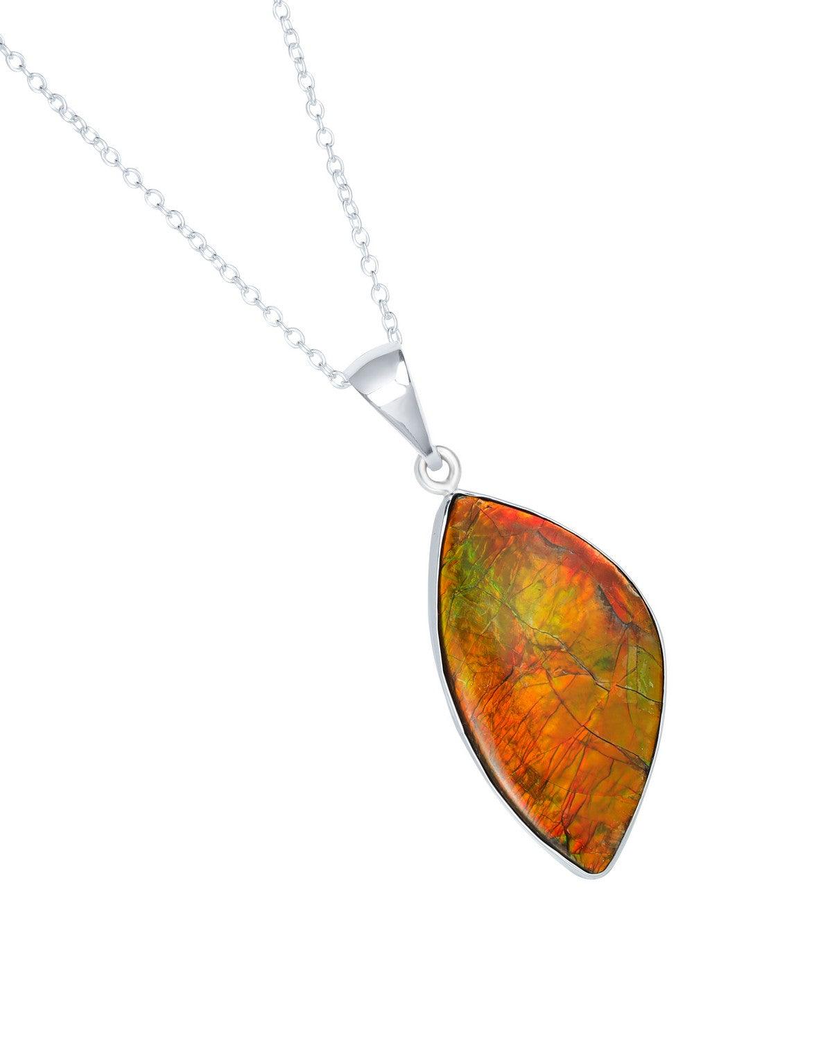 15.70 Ct. Ammolite Solid 925 Sterling Silver Chain Necklace Pendant - YoTreasure