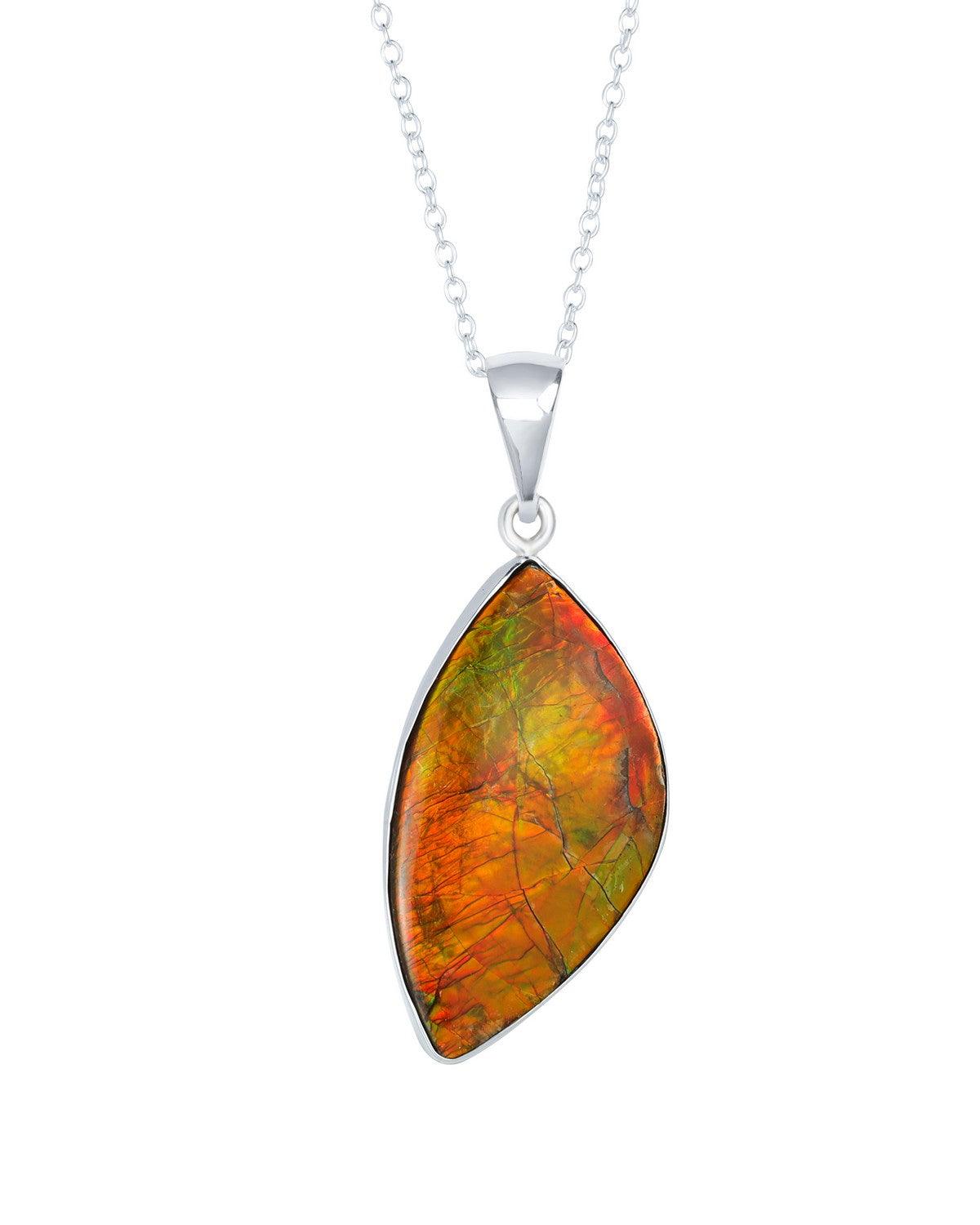 Multi Ammolite Gemstone Pendant, 925 Sterling Silver Pendant, Ammolite online Oval Pendant, Ammolite Rough Pendant, Necklace Chain Pendant, Gift