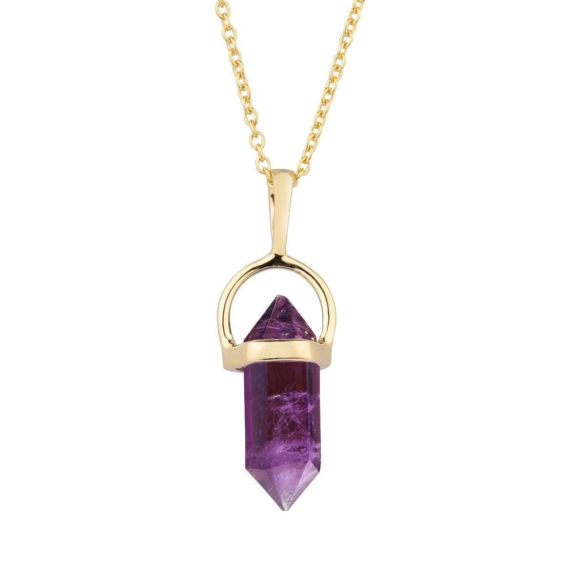 Amethyst Onyx Pencil Necklace 14kt Gold Over Silver Chain Pendant - YoTreasure