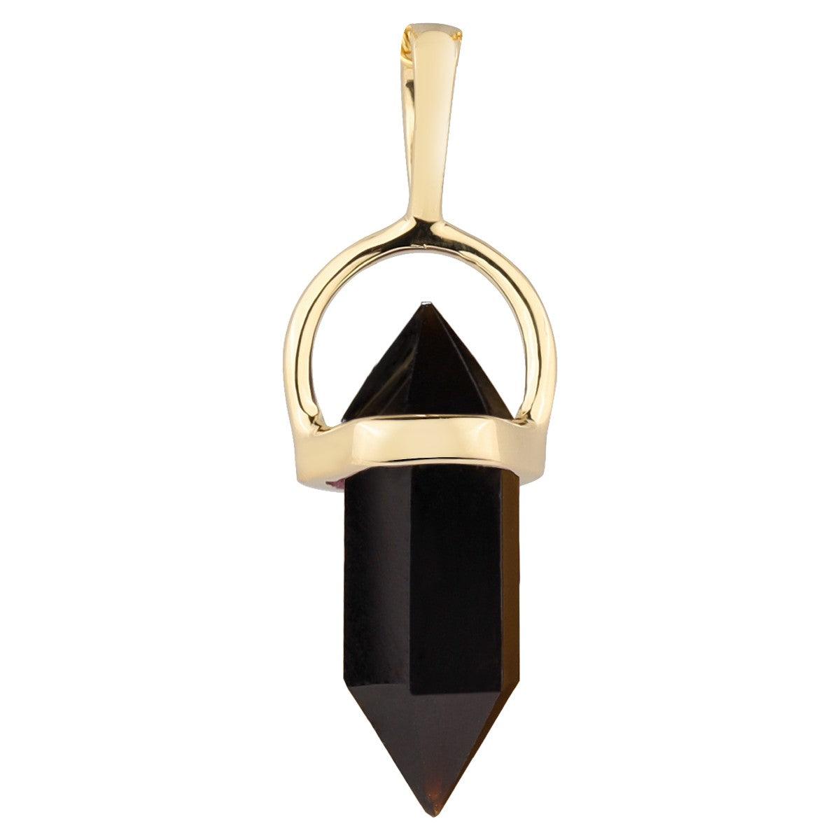 Black Onyx Pencil Necklace 14kt Gold Over Silver Chain Pendant - YoTreasure