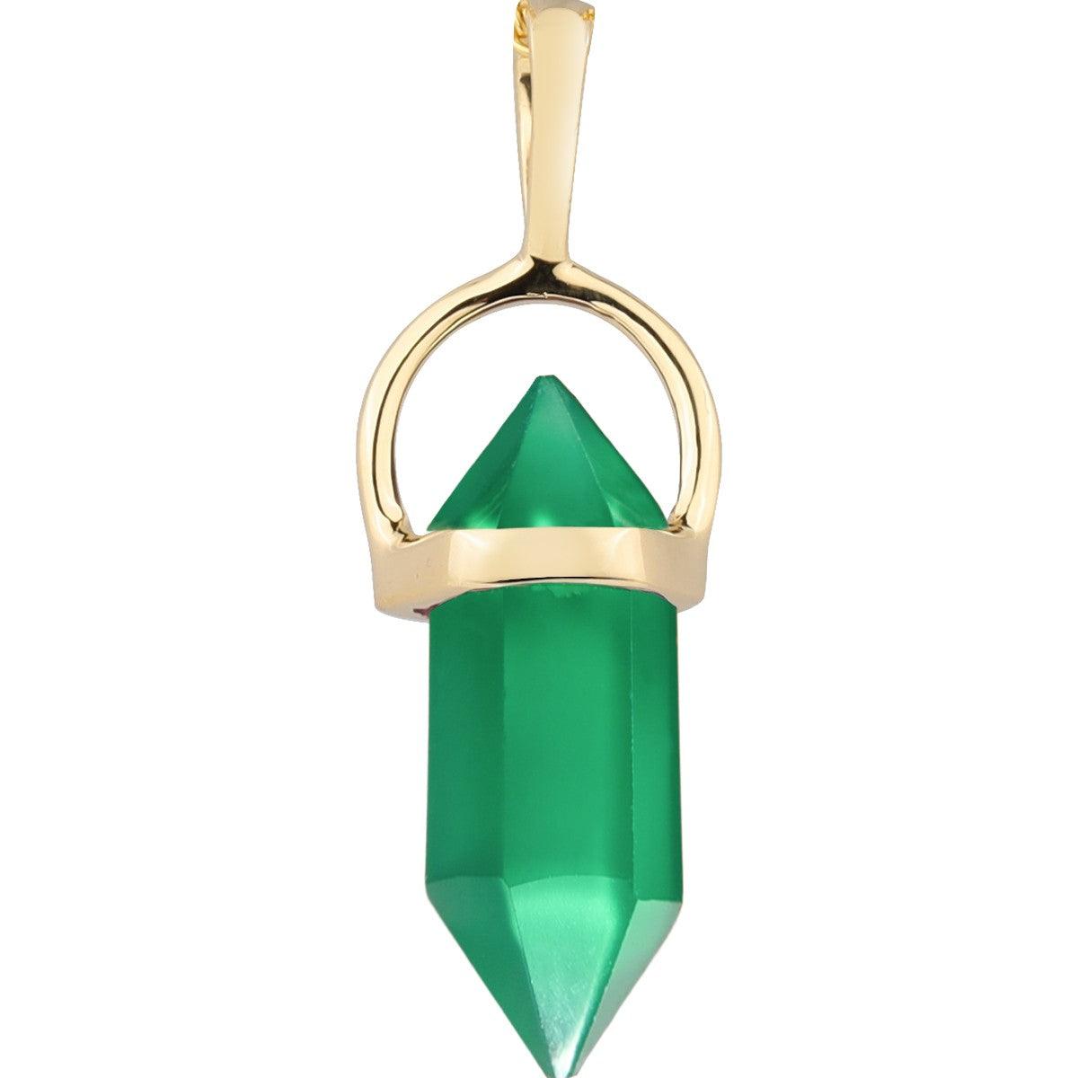 Green Onyx Pencil Necklace 14kt Gold Over Silver Chain Pendant Necklace - YoTreasure