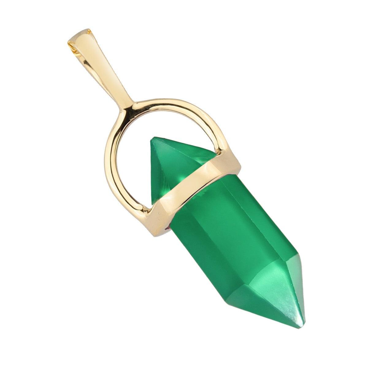 Green Onyx Pencil Necklace 14kt Gold Over Silver Chain Pendant Necklace - YoTreasure