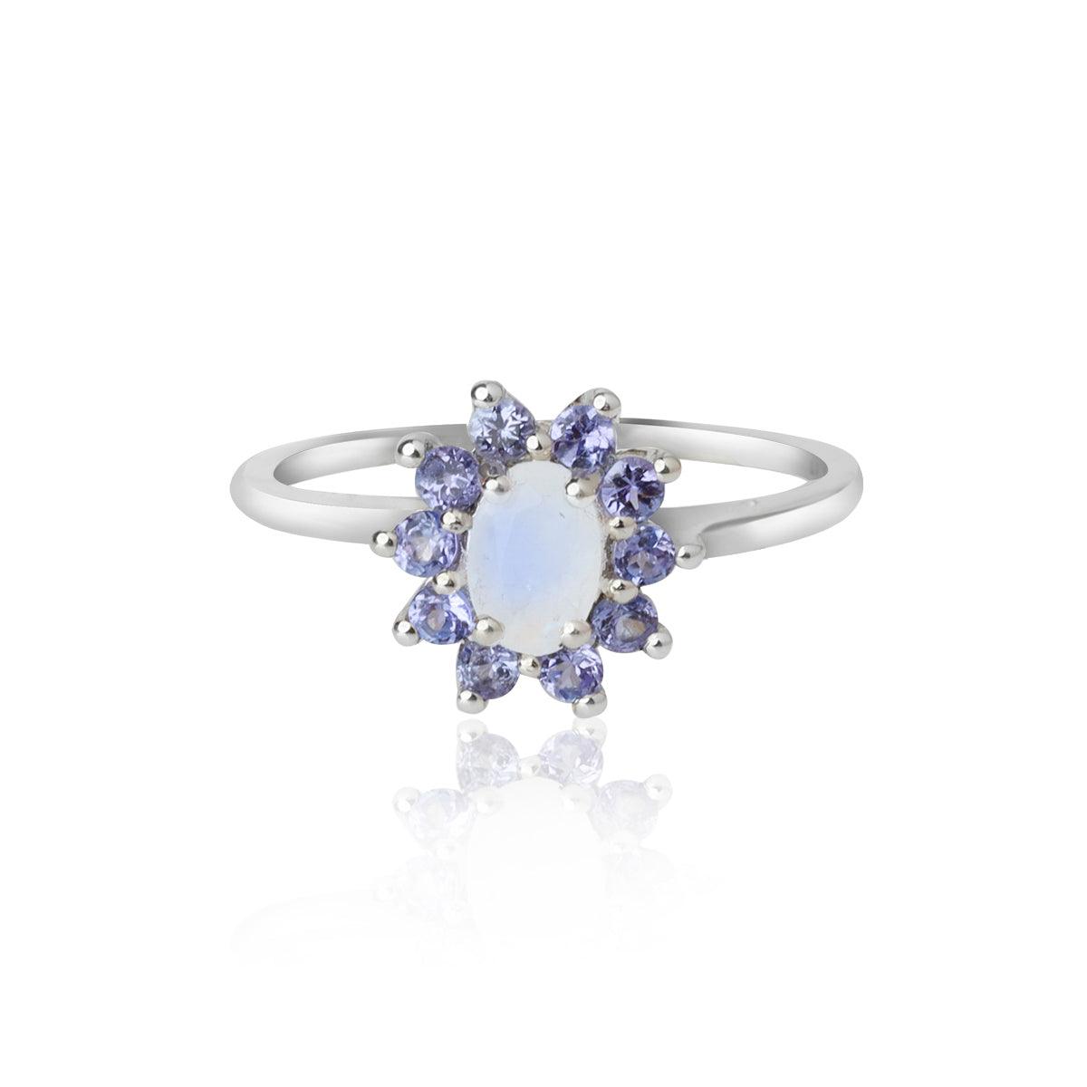 0.83 Ct. Moonstone & Tanzanite 10kt White Gold Engagement Ring Jewelry - YoTreasure