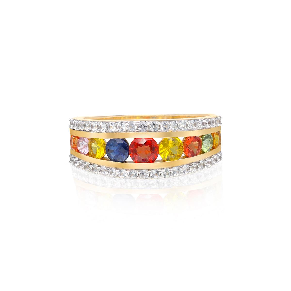 1.60 Ct. Multi Sapphire 14K Yellow Gold Band Ring Jewelry - YoTreasure