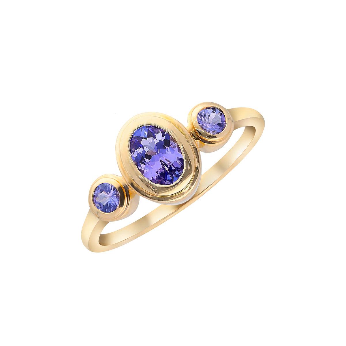 0.76 Ct. Tanzanite Solid 14K Yellow Gold Promise Ring - YoTreasure