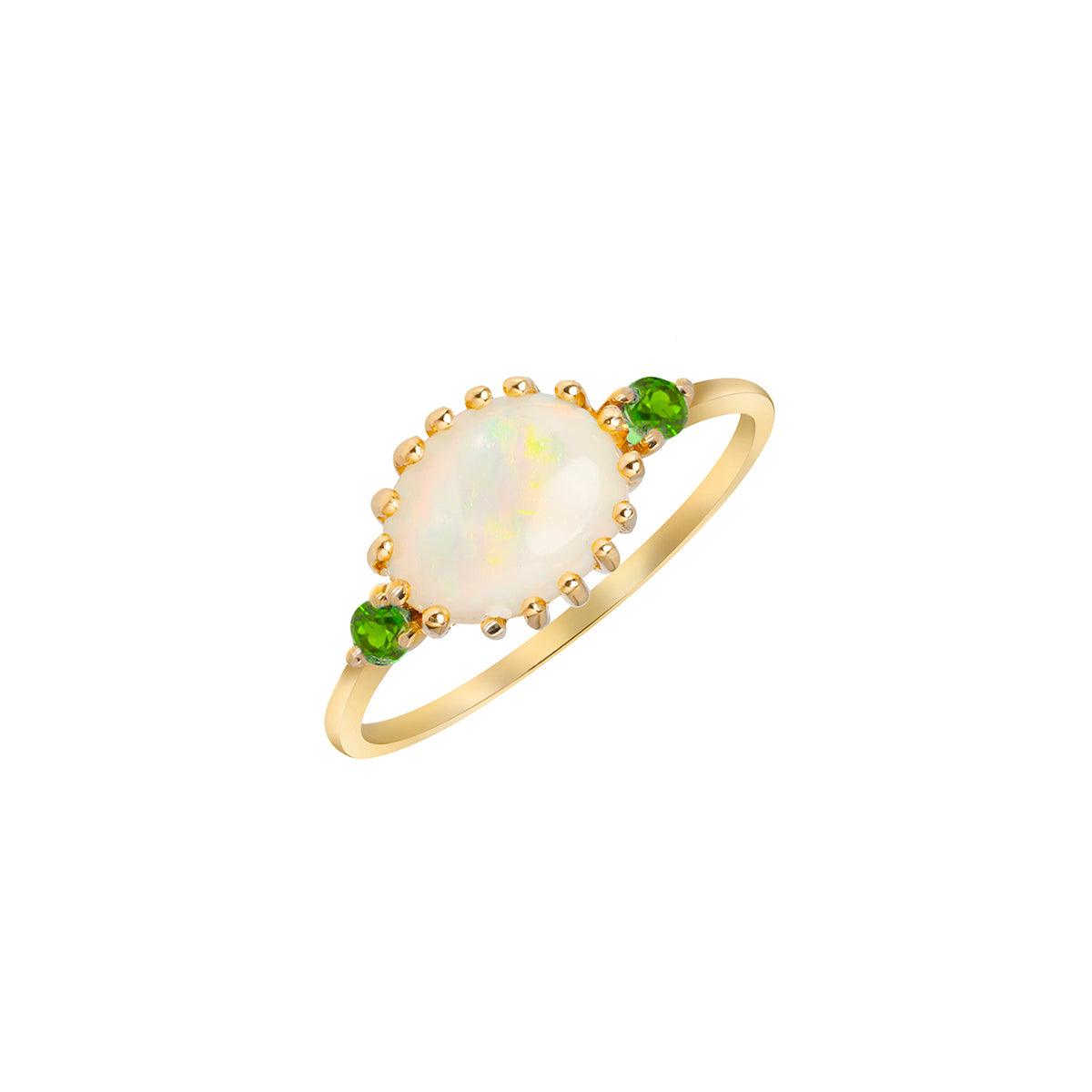 1.09 Ct. Genuine Ethiopian Opal Chrome Diopside 14K Yellow Gold Promise Ring - YoTreasure