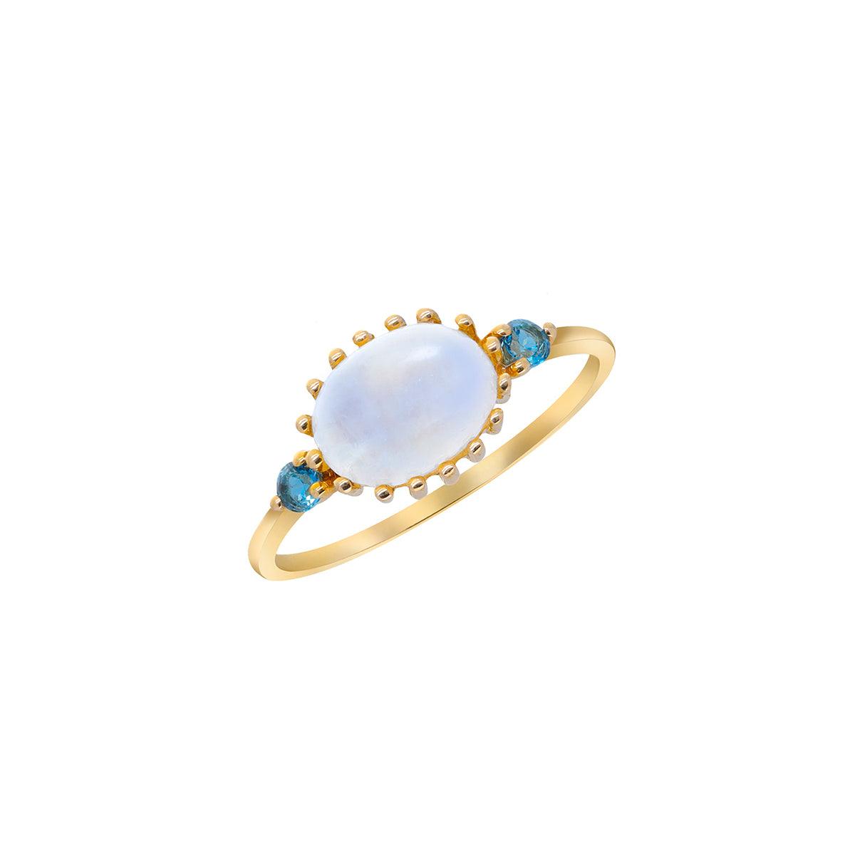 2.04 Ct. Rainbow Moonstone London Blue Topaz 14K Yellow Gold Promise Ring - YoTreasure