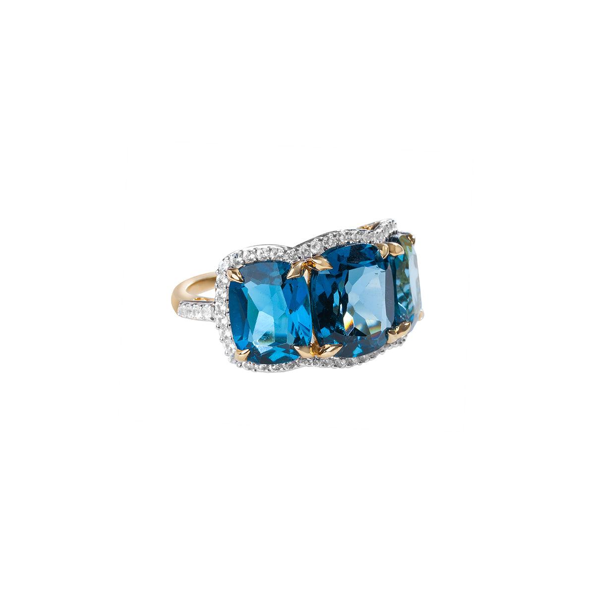 10.10 Ct. London Blue Topaz White Sapphire 14K Yellow Gold Wedding Band Ring - YoTreasure