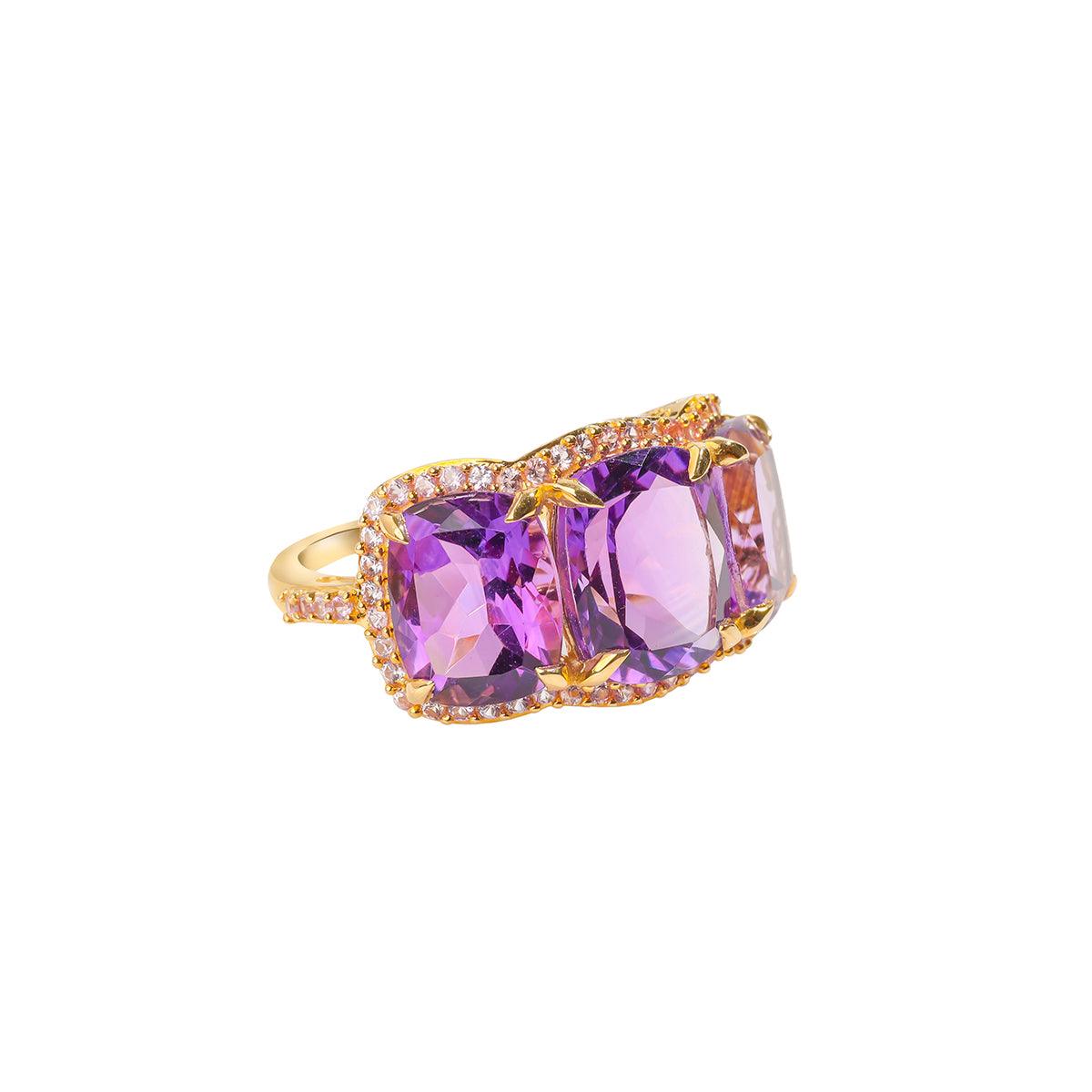 8.51 Ct. Purple Amethyst Pink Sapphire 14K Yellow Gold Wedding Band Ring - YoTreasure