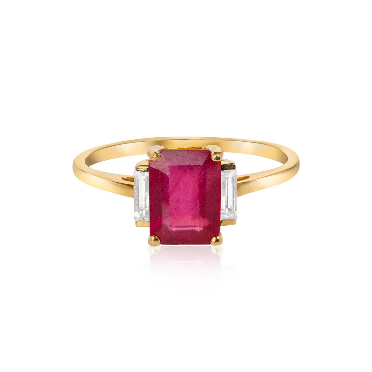 2.07 Ct. Glass Filled Ruby White Topaz Ring 14K Yellow Gold Jewelry - YoTreasure