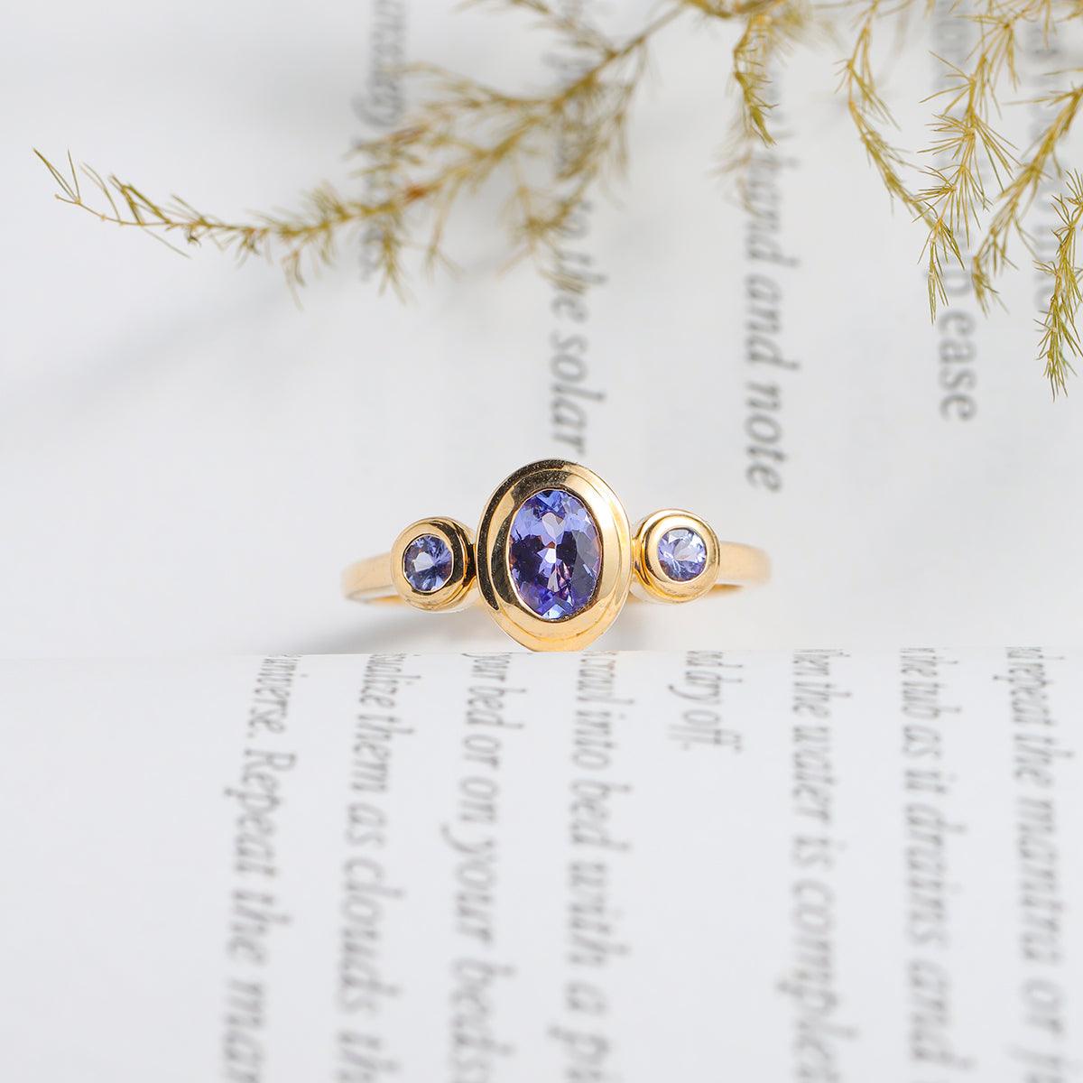 0.76 Ct. Tanzanite Solid 14K Yellow Gold Promise Ring - YoTreasure