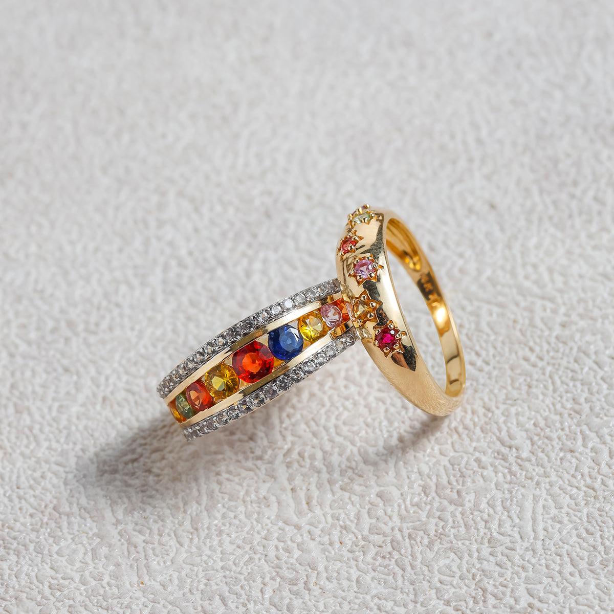 0.23 Ct. Ruby Multi Sapphire 14K Yellow Gold Band Ring Jewelry - YoTreasure
