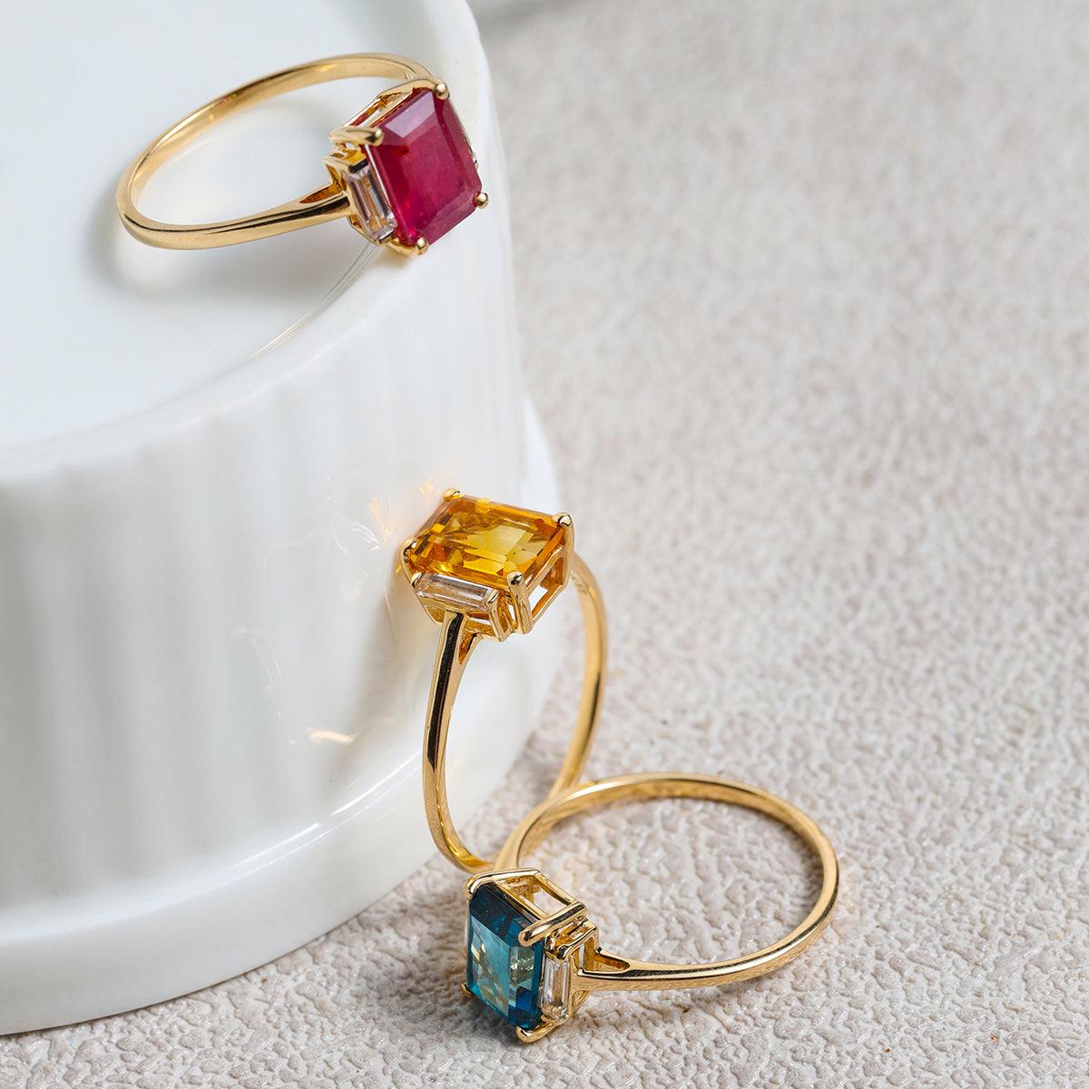 2.07 Ct. Glass Filled Ruby White Topaz Ring 14K Yellow Gold Jewelry - YoTreasure