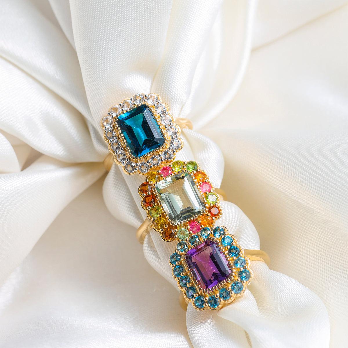 3.79 Ct. Purple Amethyst London Blue Topaz 14K Yellow Gold Statement Ring - YoTreasure