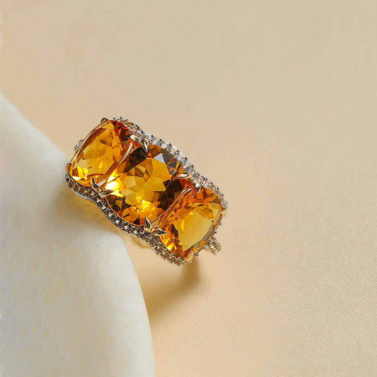 7.84 Ct. Citrine White Sapphire 14K Yellow Gold Wedding Band Ring - YoTreasure