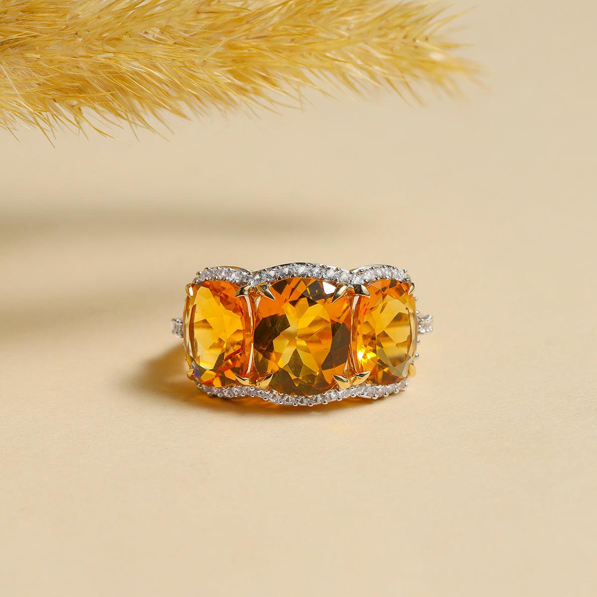 7.84 Ct. Citrine White Sapphire 14K Yellow Gold Wedding Band Ring - YoTreasure